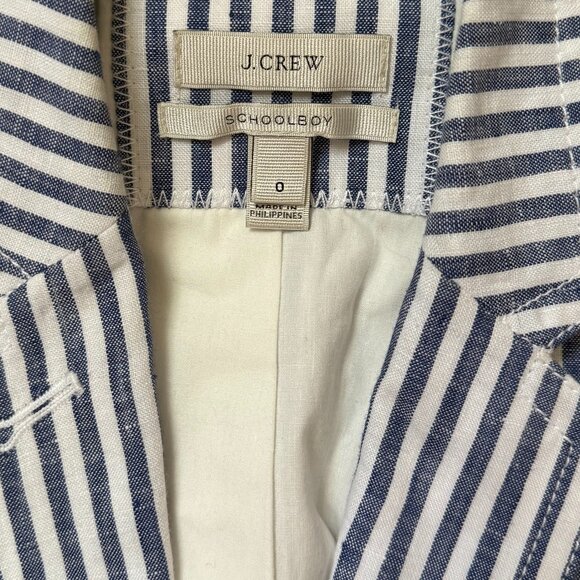 J. Crew Schoolboy Womens Blue White Stripped Blazer Sz 0 - Picture 2 of 7